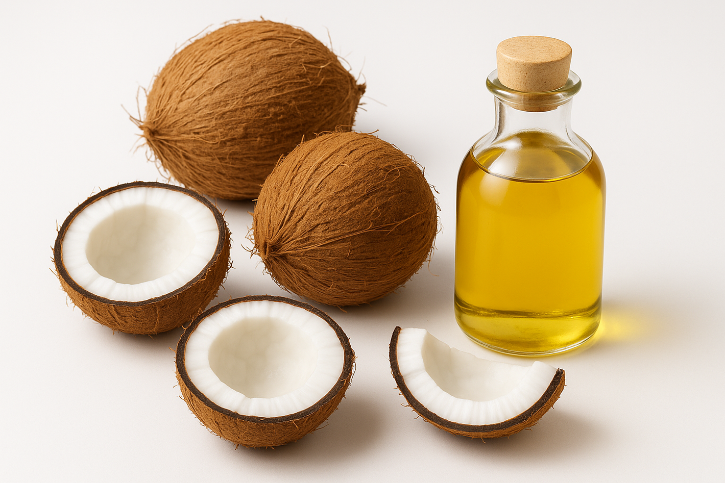 coconut and coconut oil image with white background