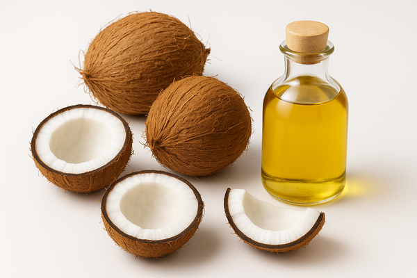 coconut and coconut oil image with white background